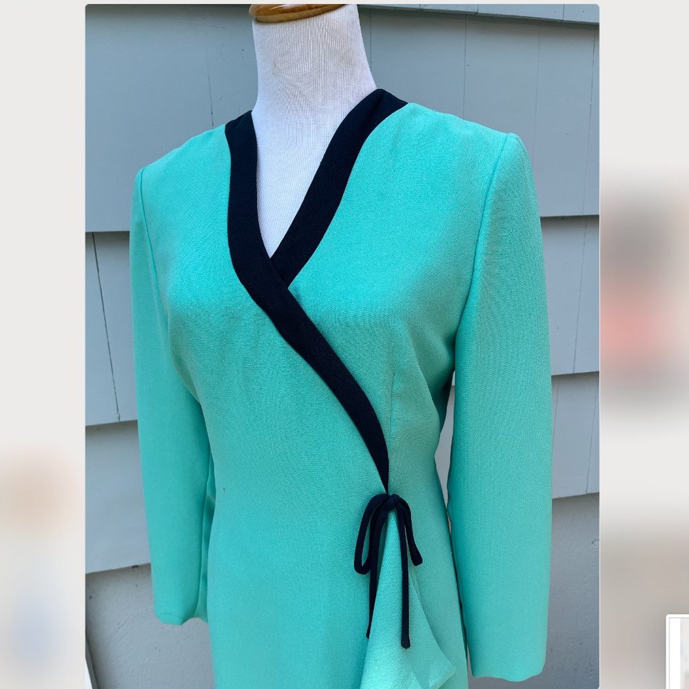Teal, Light Blue Vintage Carolina Herrera Midi Dress - Image 7